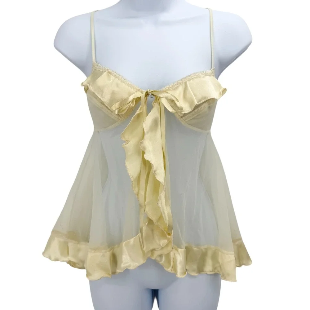 Vintage Inner‎ Most Babydoll Tank Top Size XS Chemise Sheer Ruffle Lingerie